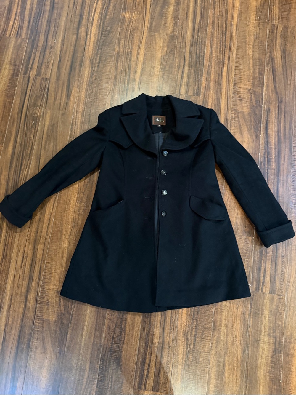 Cole Haan Black Wool-Blend Pea Coat